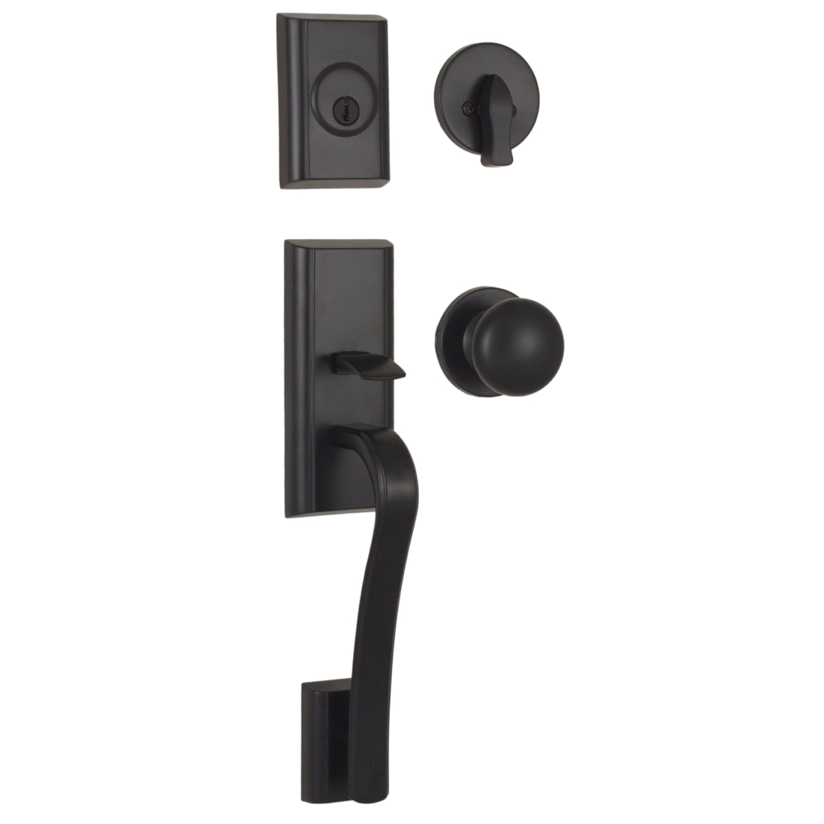 Moderne Handleset with Impresa Knob Deadbolt Keyed One Side — weslock