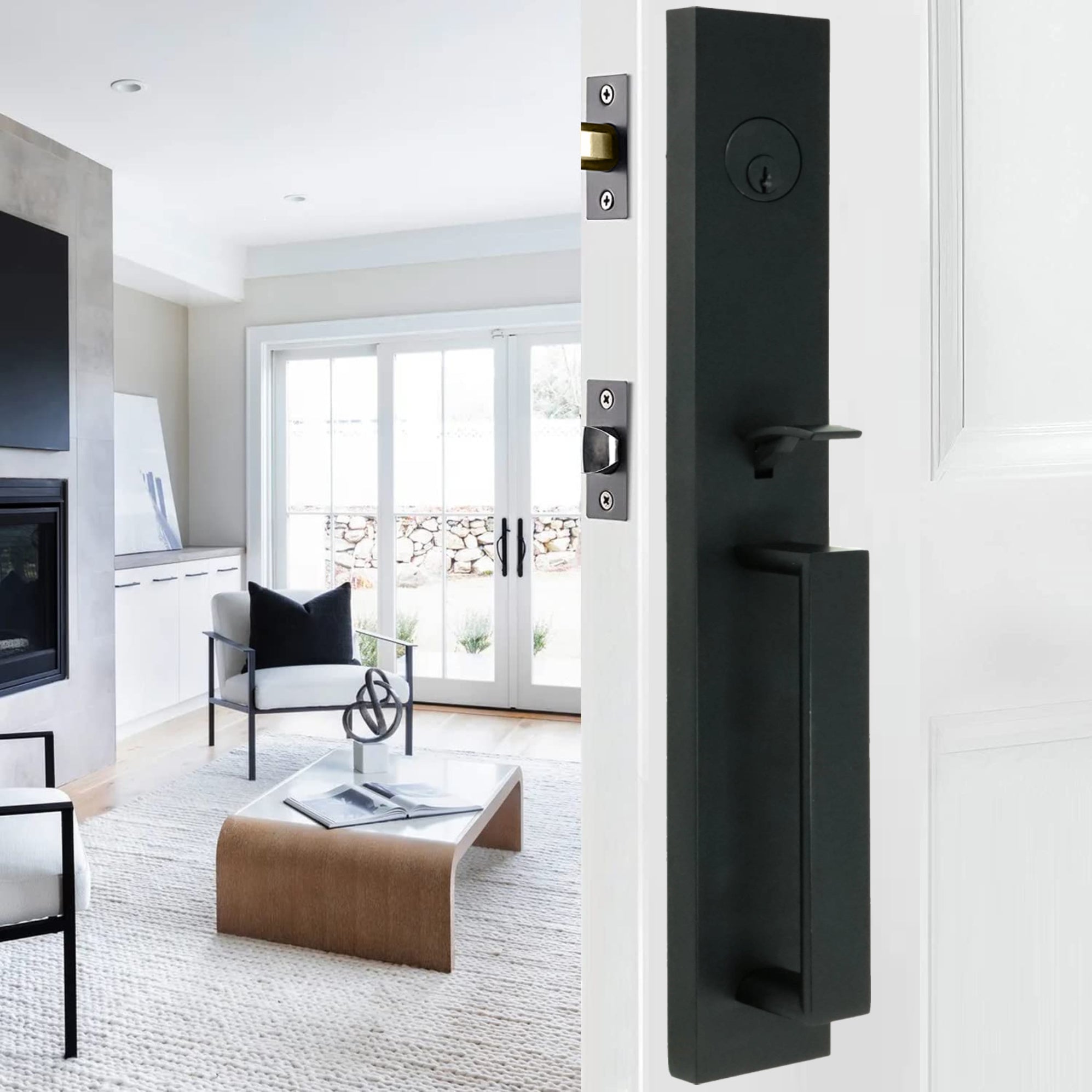 Xanthis Handleset with Utica Lever Deadbolt Keyed One Side — weslock