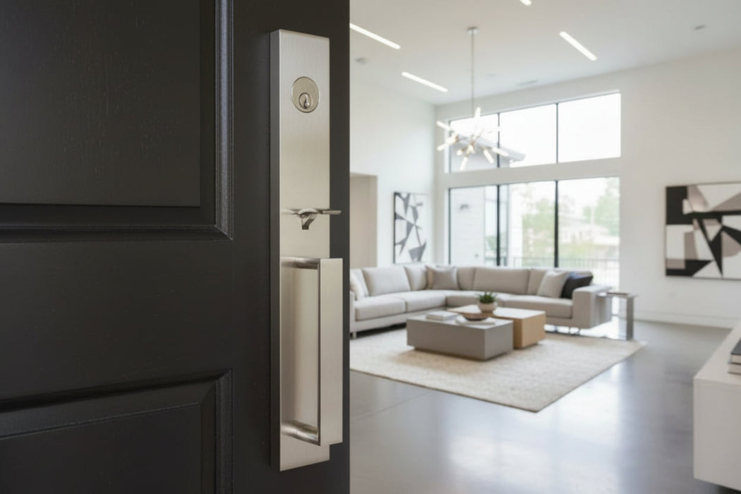 Xanthis Handleset with Utica Lever - Deadbolt Keyed One Side — weslock