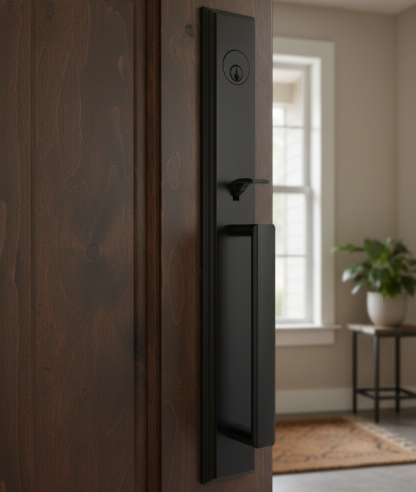 Belmont Handleset with Impresa Knob - Deadbolt Keyed One Side