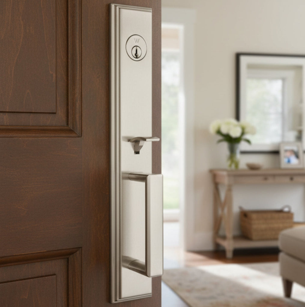 Belmont Handleset with Impresa Knob - Deadbolt Keyed One Side Belmont Handleset with Impresa Knob - Deadbolt Keyed One Side
