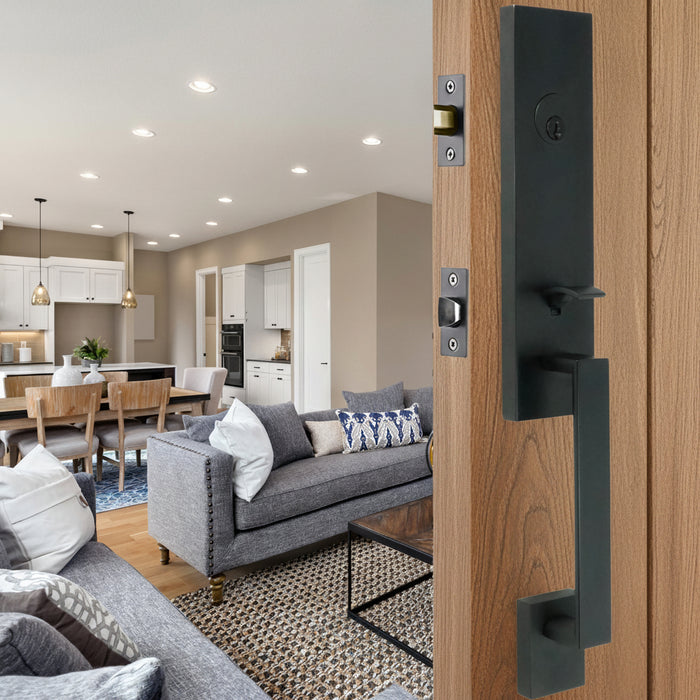 Leighton Handleset with Mesa Knob - Deadbolt Keyed One Side
