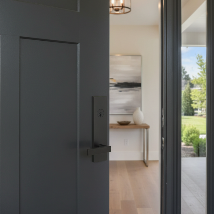 Addy Handleset with Utica Lever - Deadbolt Keyed One Side