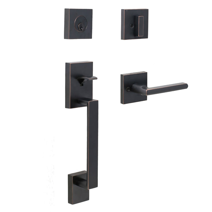 Brookside Handleset with Atlas Lever - Deadbolt Keyed One Side